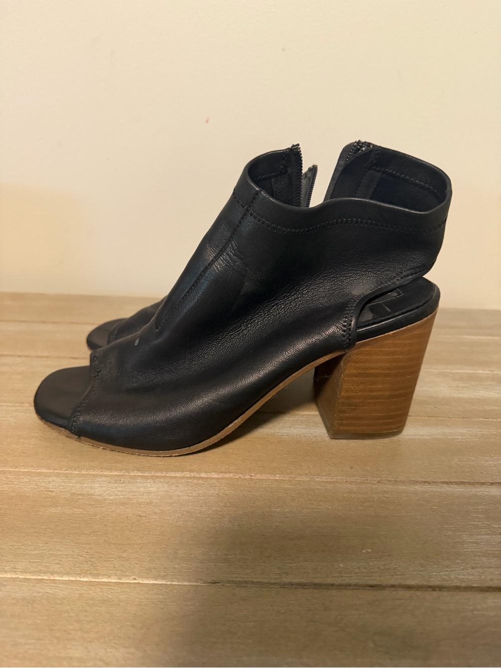Black Peep-Toe Block Heel Sandals by Steven
